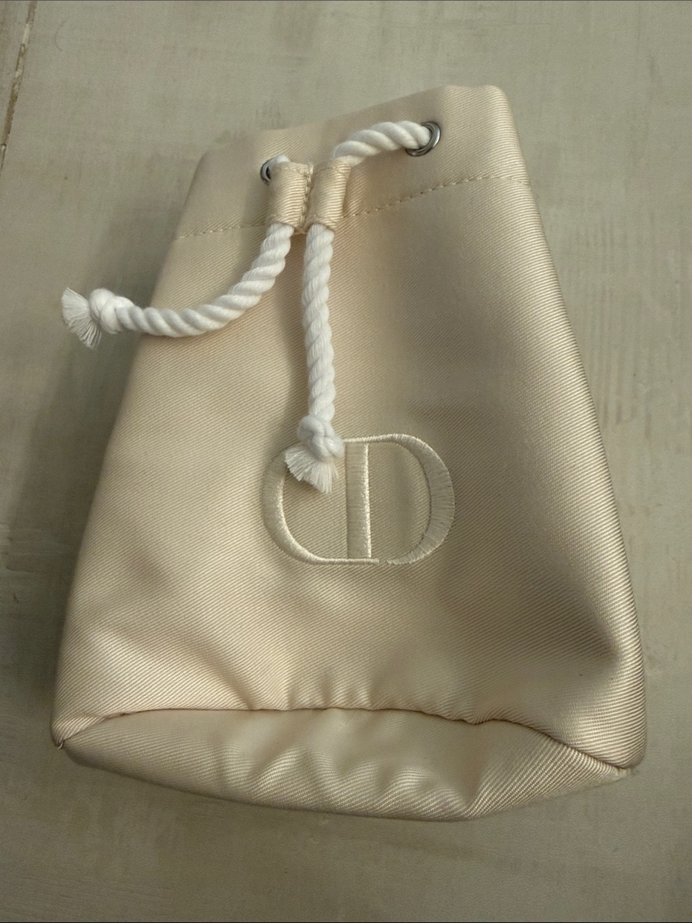 Dior Beauty Satin Drawstring Pouch in Champagne Cream